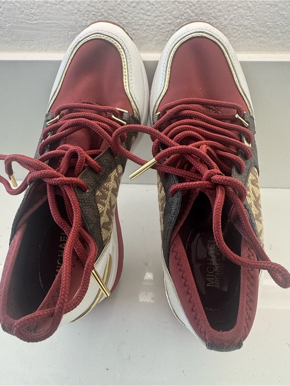Michael Kors Burgundy and White Logo Lace-Up Sneakers